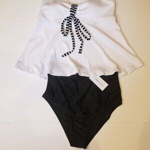 Meet.Curve Black & White Tankini High Rise Ribbed Top Lightly Padded Size 2 X